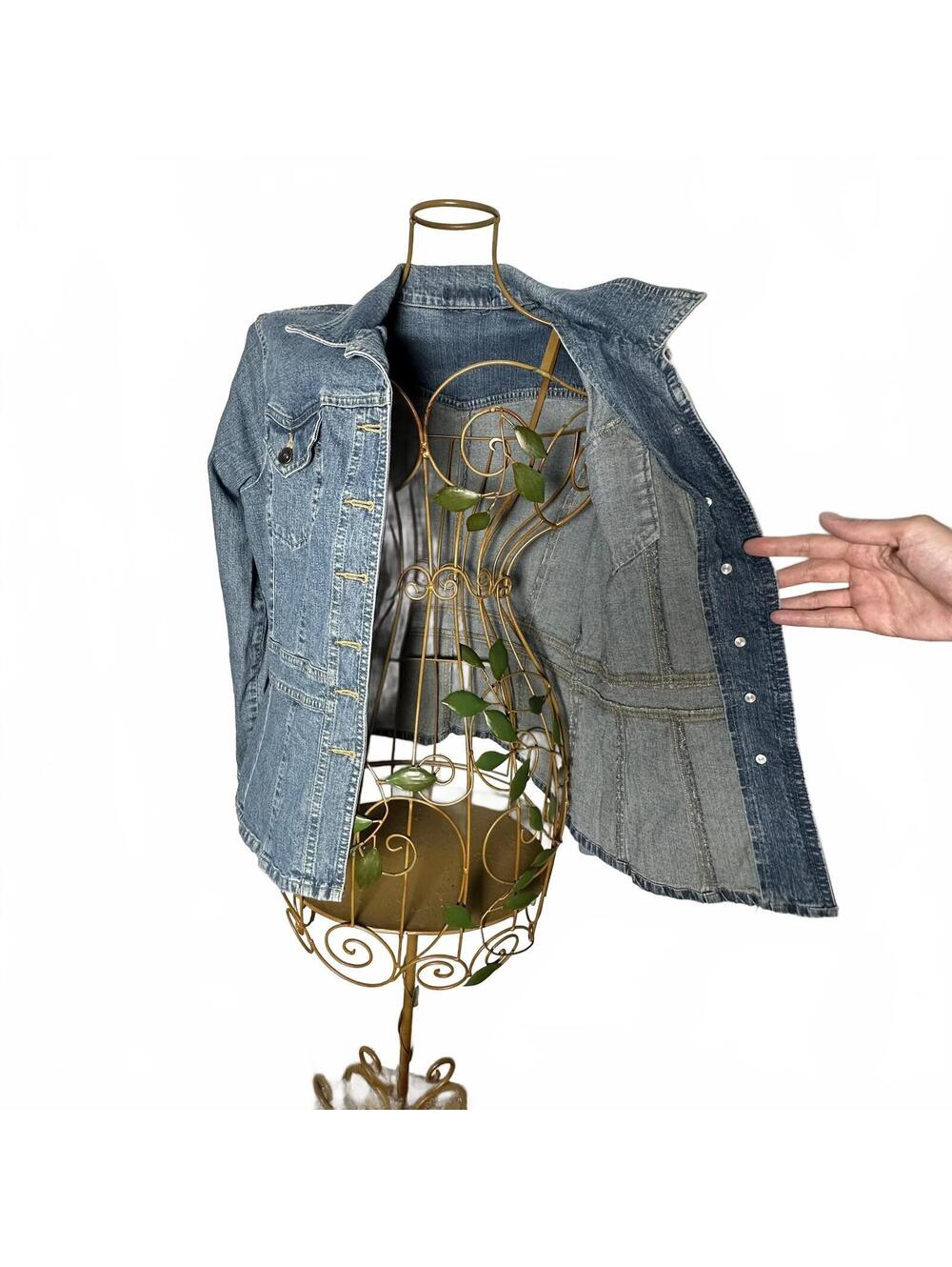 Axcess Vintage Y2K Denim Jacket Hand Painted Peace Sign Bee Boho Hippie - Picture 9 of 9